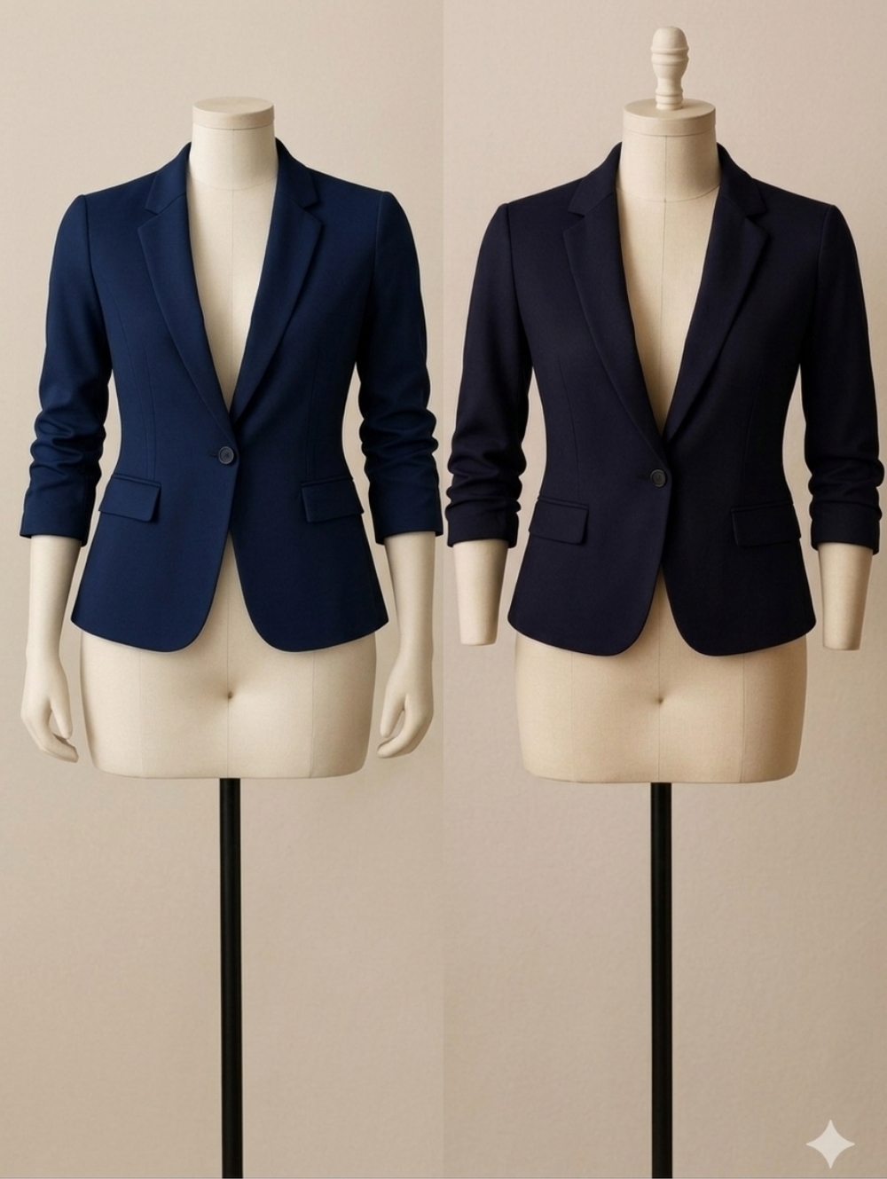 Set of 2 | Tailored Ruched-Sleeve Blazers - Navy & Deep Purple